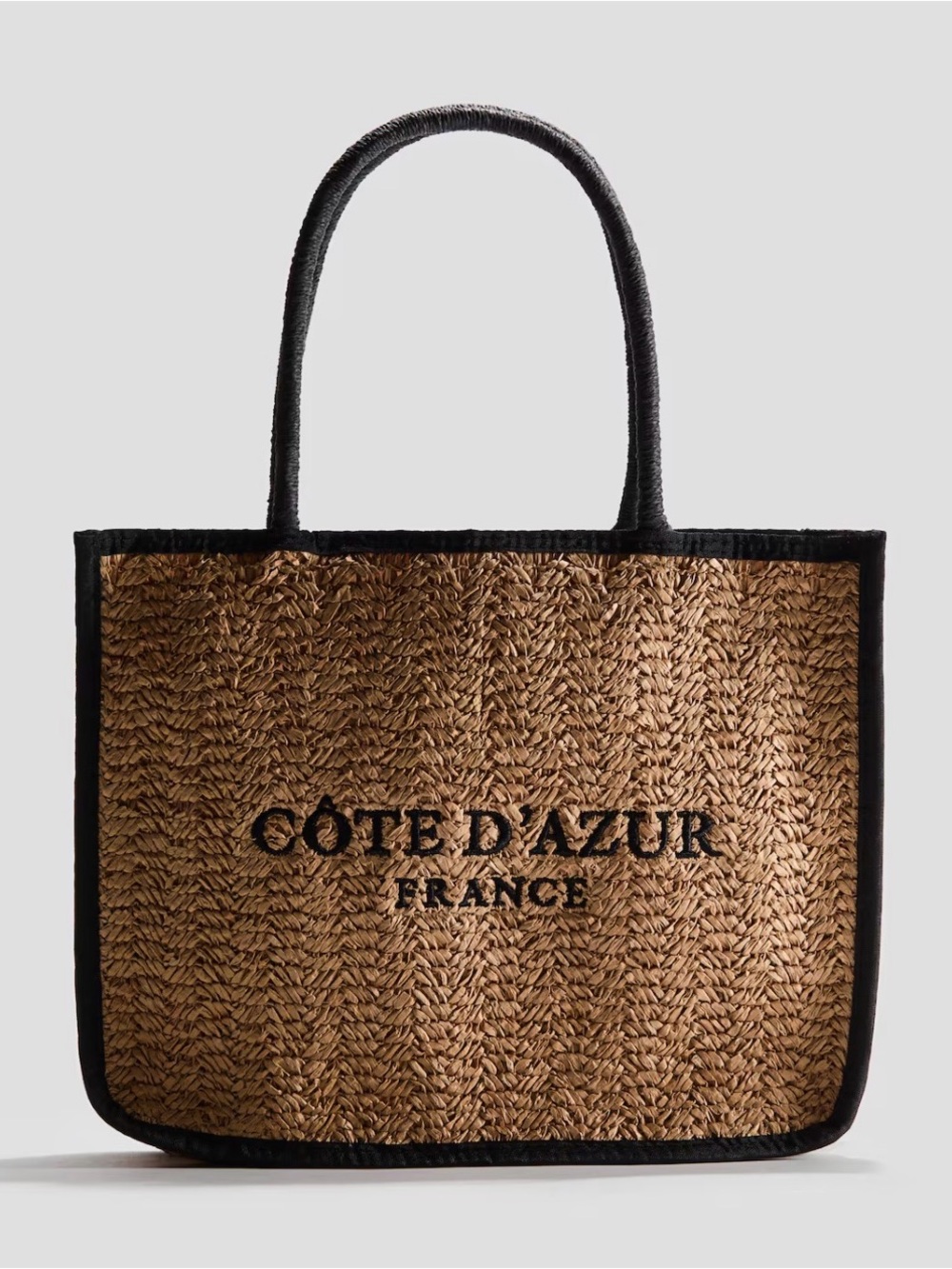 H&M Natural Straw Tote with Black Trim